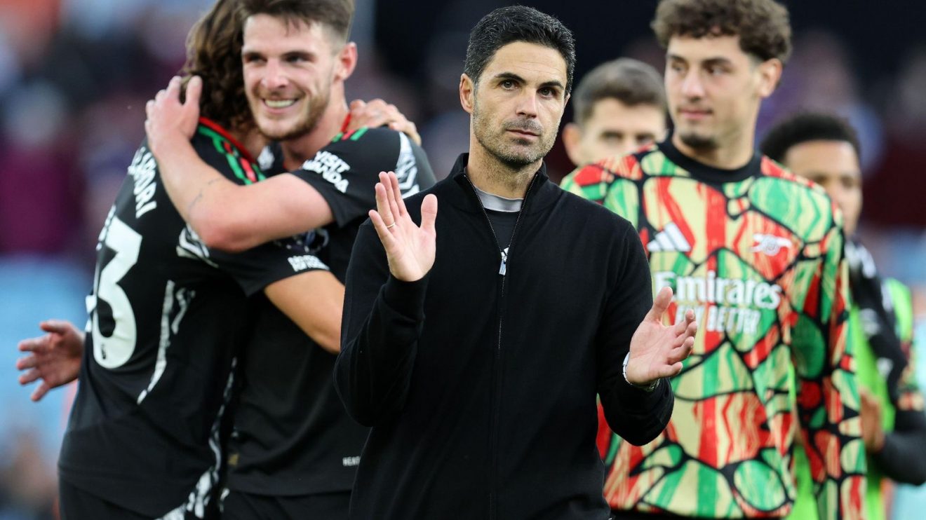Arsenal manager Mikel Arteta applauds after a match