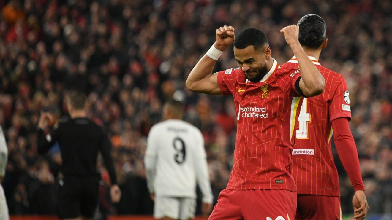 Liverpool forward Cody Gakpo celebrates goal v Real Madrid