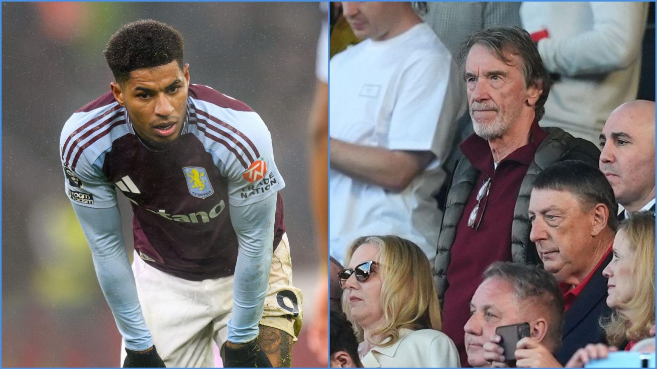 Aston Villa forward Marcus Rashford and Manchester United co-owner Sir Jim Ratcliffe