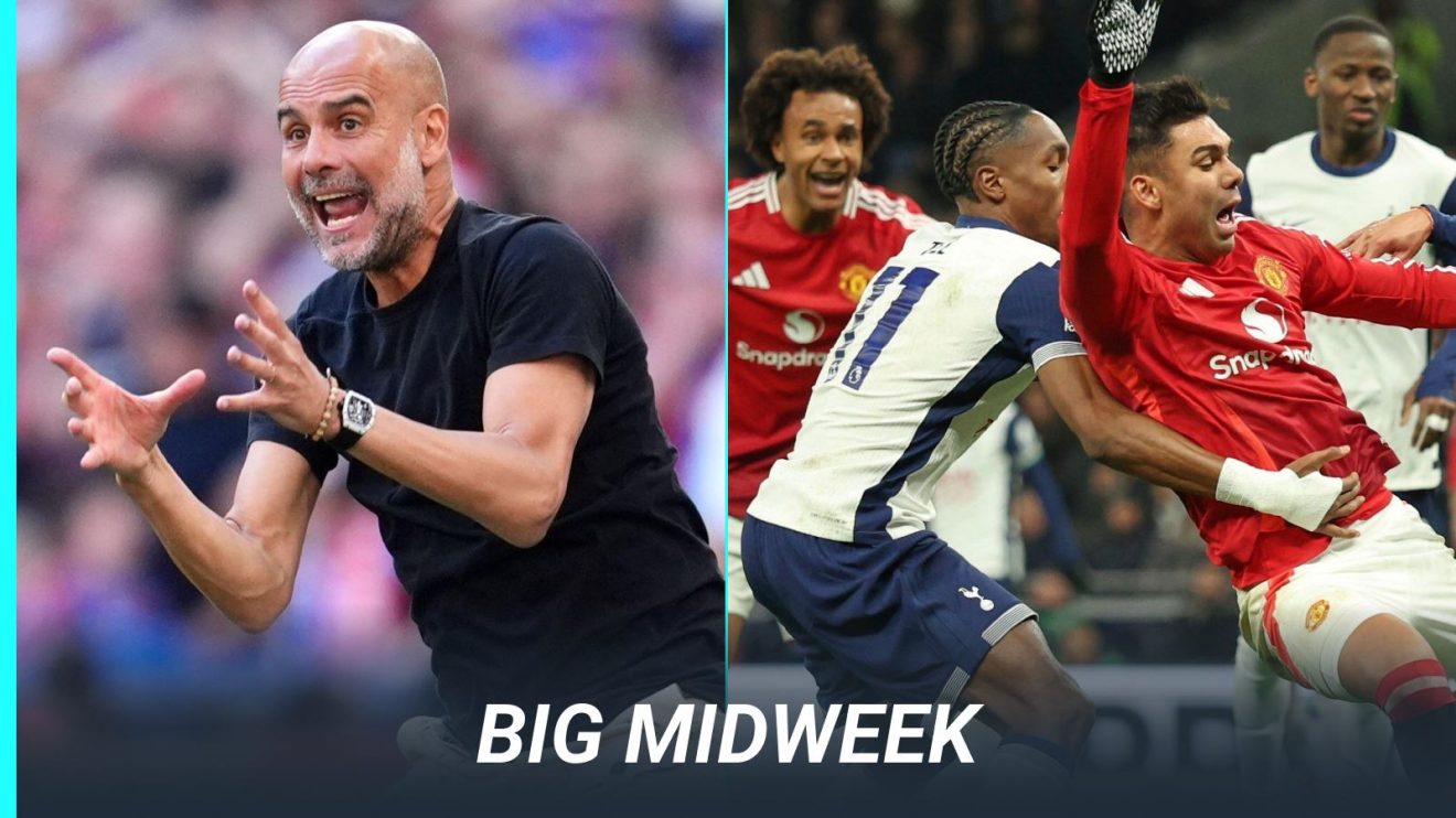 Pep Guardiola, Man Utd and Spurs Big Midweek graphic