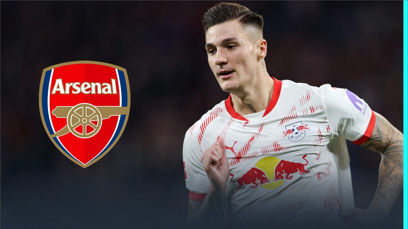 Benjamin Sesko with the Arsenal badge