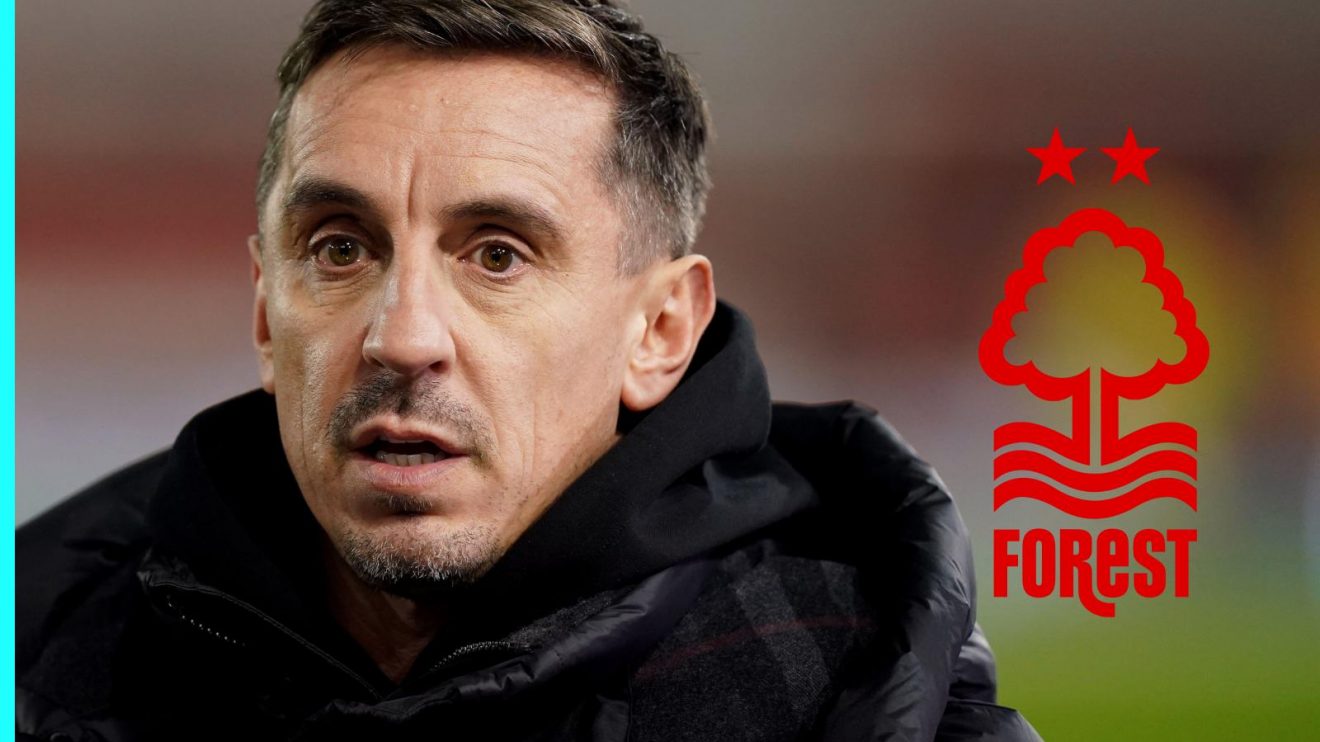 Gary Neville with the Nottingham Forest badge