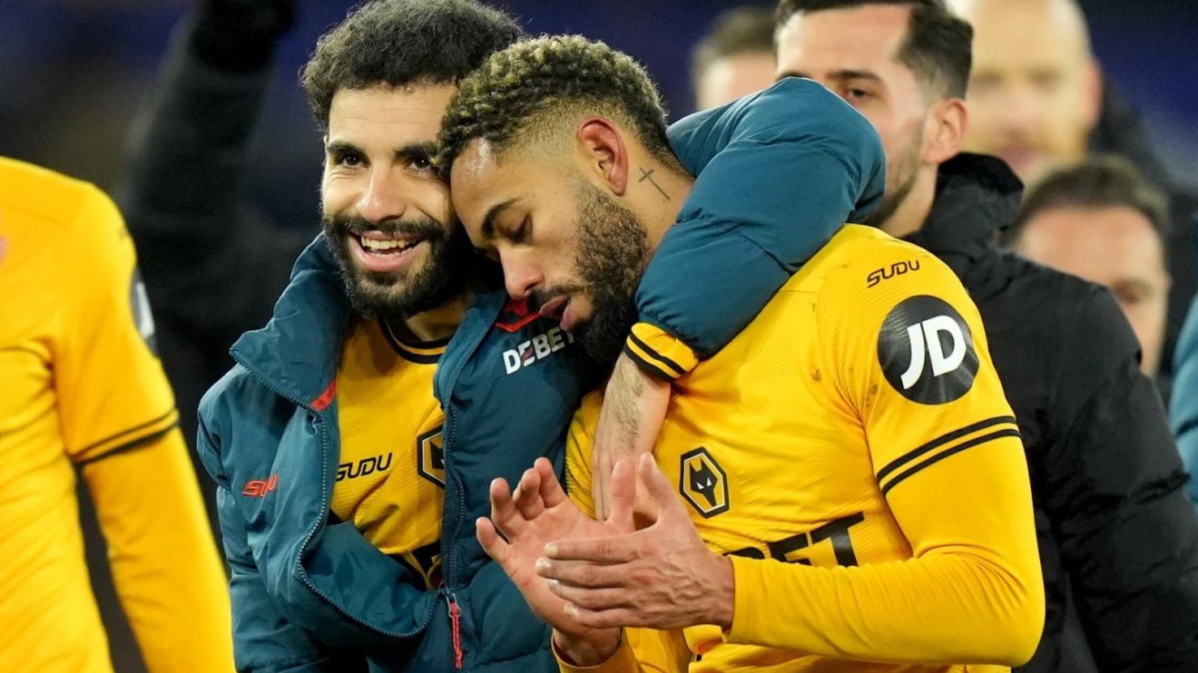 Man City transfer target Rayan Ait-Nouri and Matheus Cunha celebrate after a win