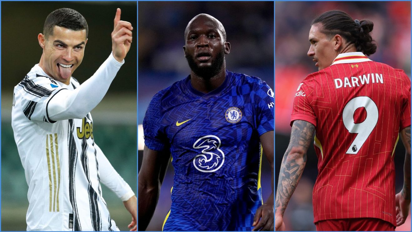Juventus forward Cristiano Ronaldo, Chelsea striker Romelu Lukaku and Darwin Nunez of Liverpool