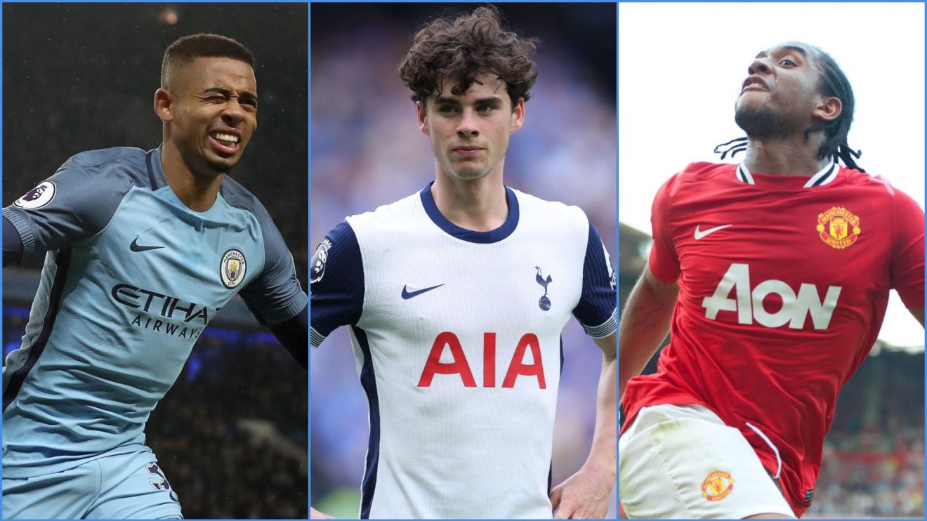 Manchester City forward Gabriel Jesus, Archie Gray of Spurs and Man Utd midfielder Anderson