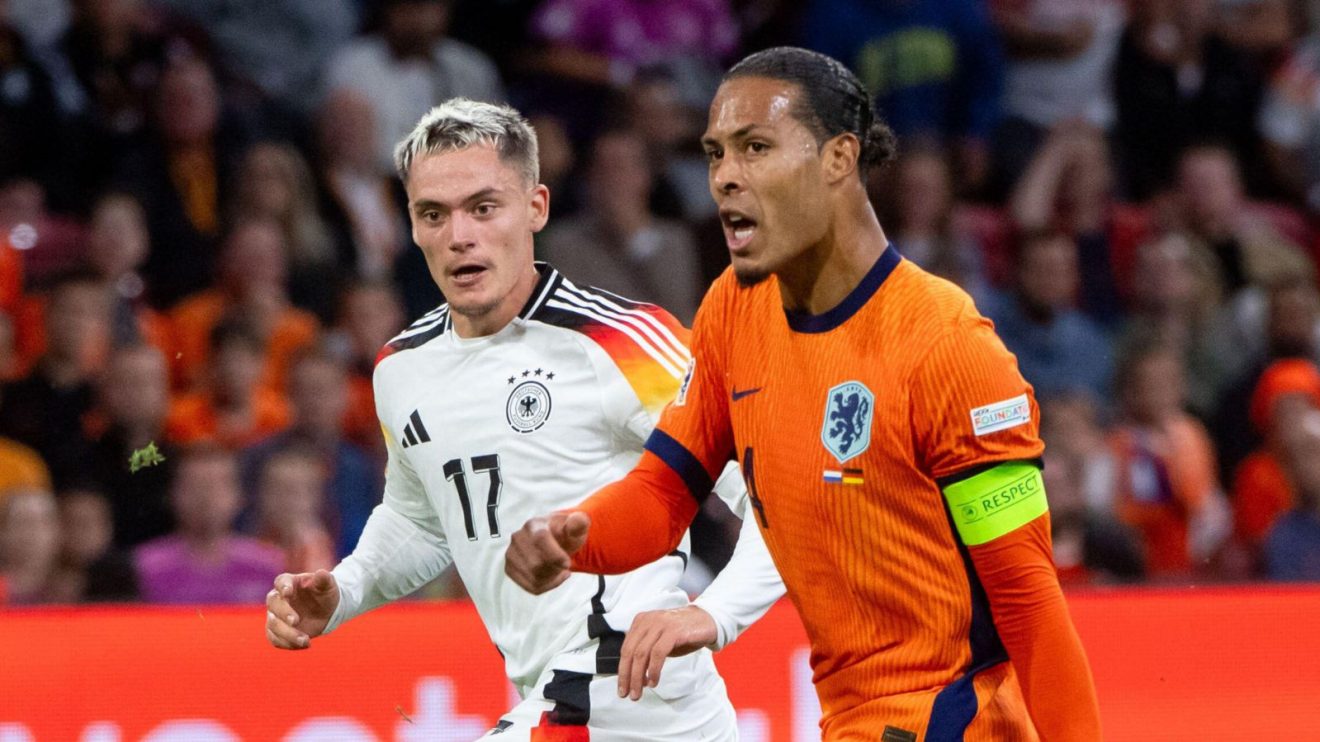 Germany player Florian Wirtz and Virgil van Dijk of Netherlands and Liverpool