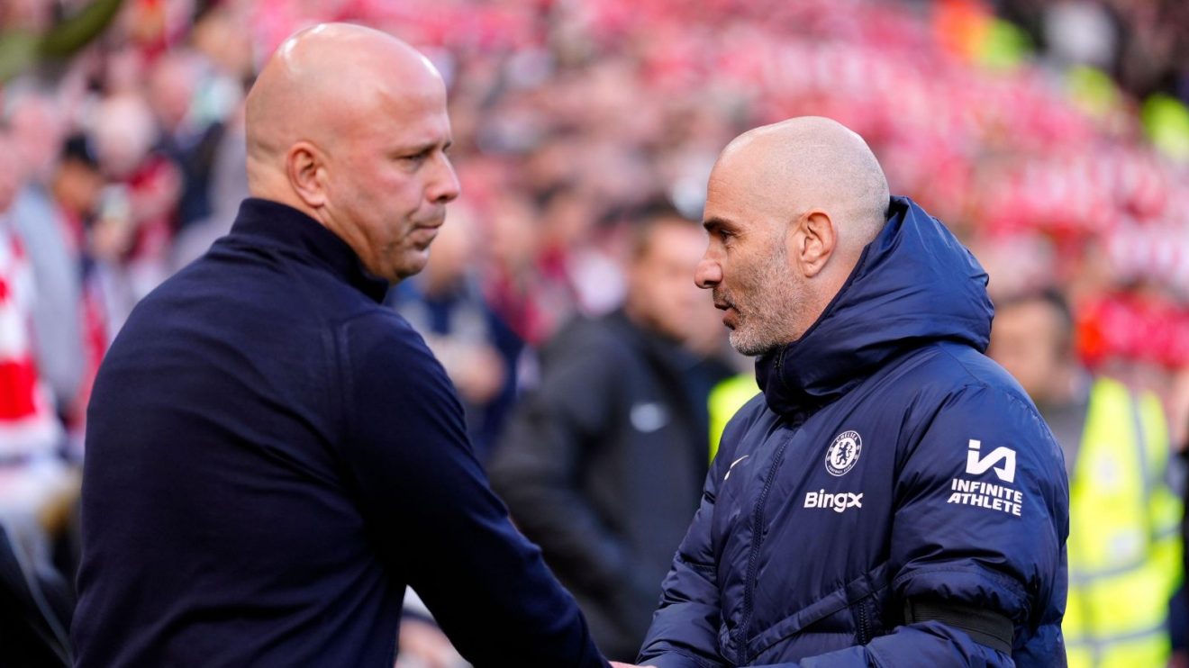 Liverpool coach Arne Slot and Chelsea manager Enzo Maresca