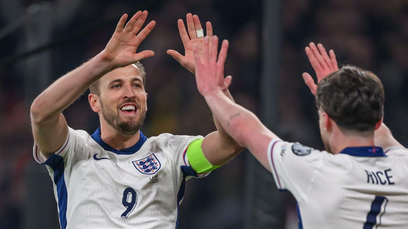 England players Harry Kane and Declan Rice celebrate