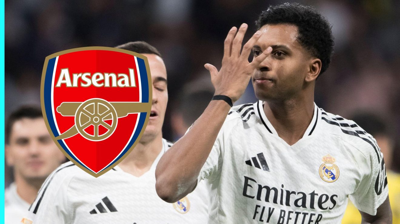 Real Madrid forward Rodrygo with the Arsenal badge