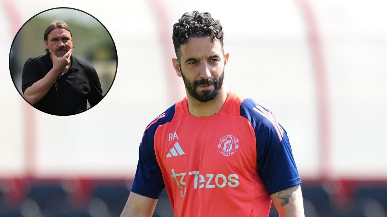 Man Utd manager Ruben Amorim and Leeds United boss Daniel Farke