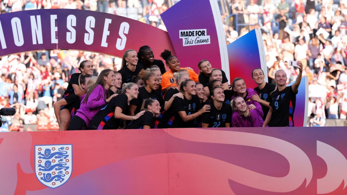 England women after beating Jamaica