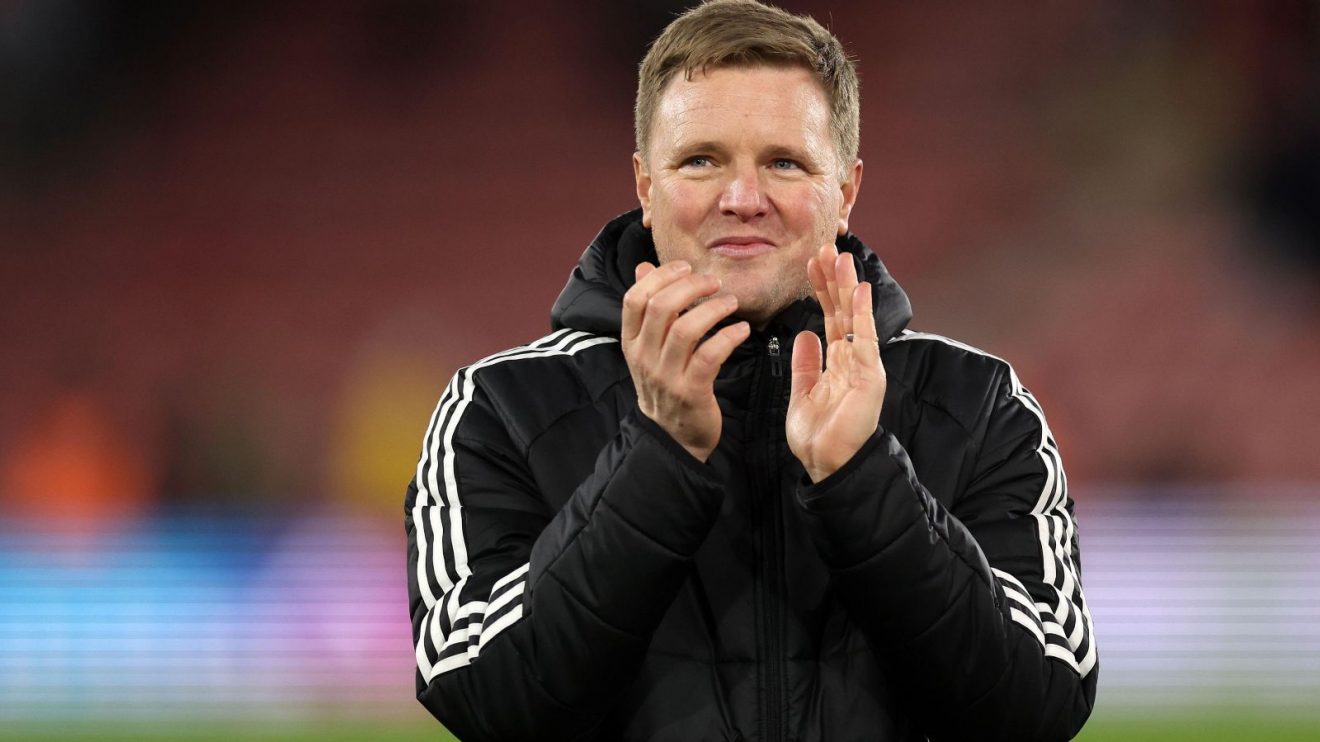 Newcastle head coach Eddie Howe applauds the fans after a win