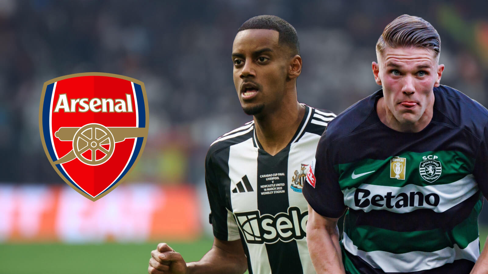 F365 Alexander Isak Viktor Gyokeres with Arsenal badge 1