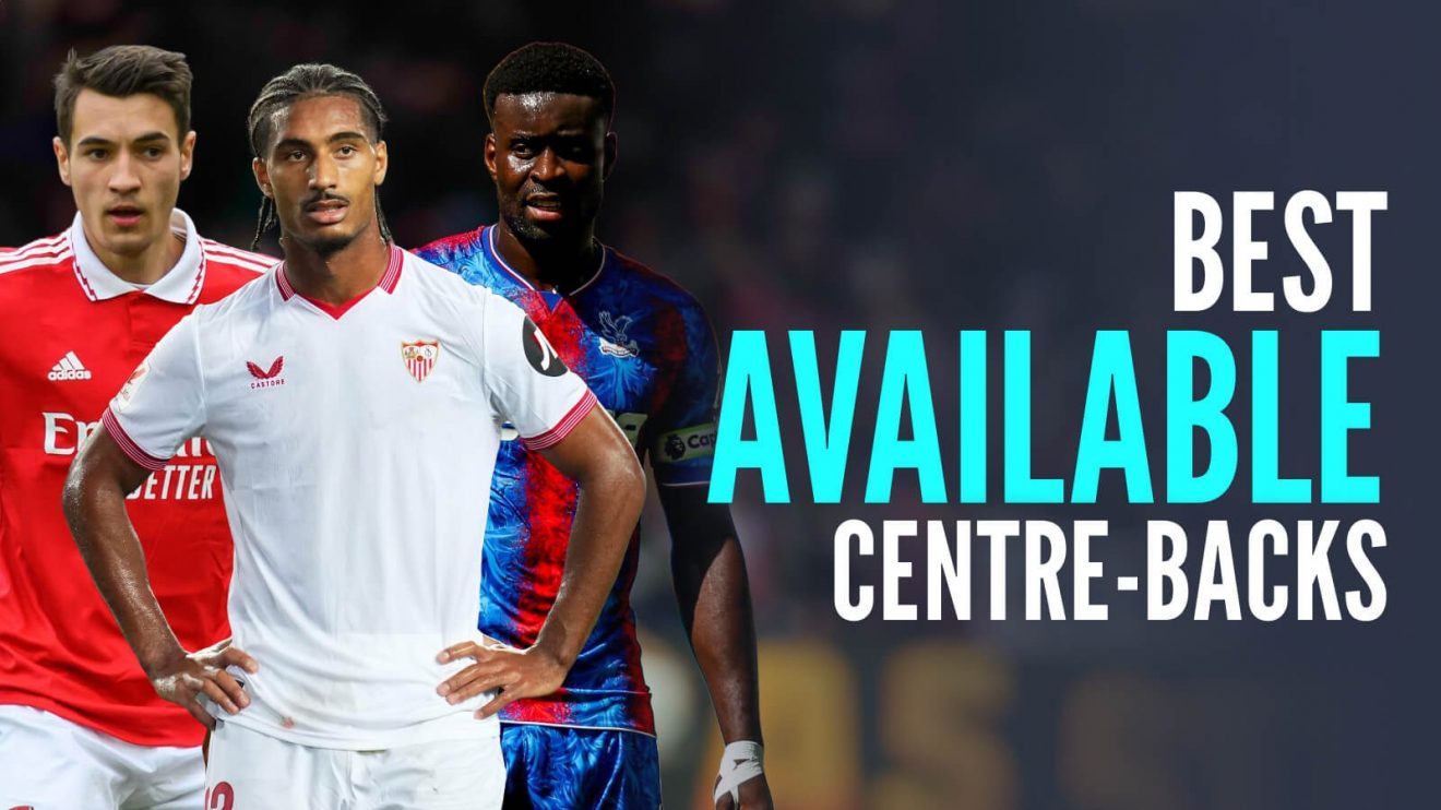 Jakub Kiwior (Arsenal), Loic Bade (Sevilla) and Marc Guehi (Crystal Palace) with the text Best Available Centre-Backs