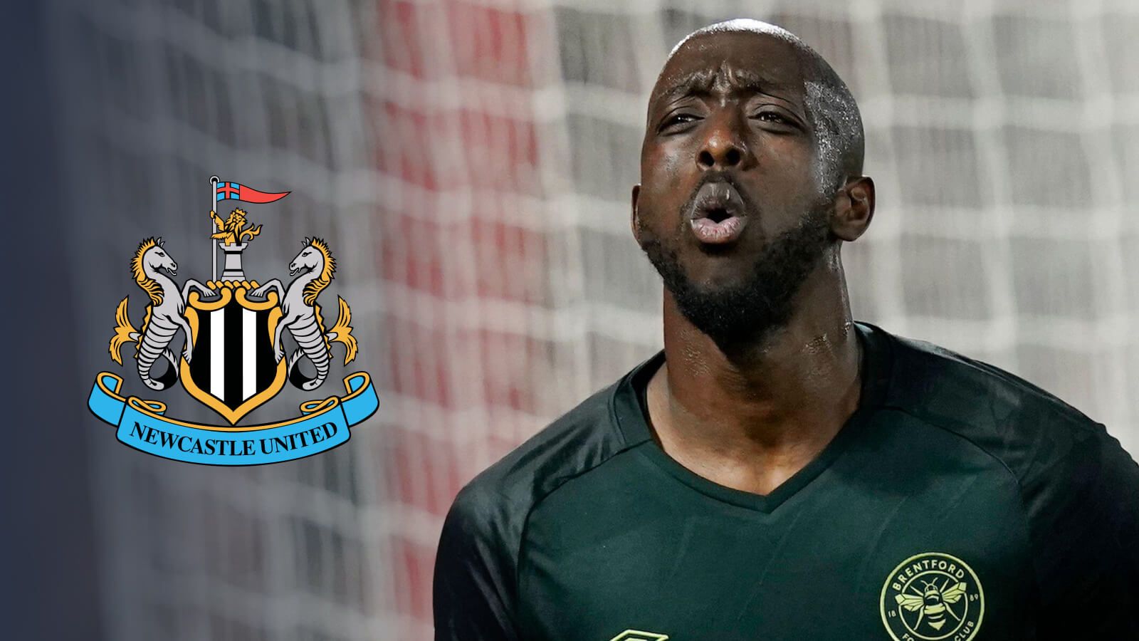 Yoane Wissa with Newcastle badge