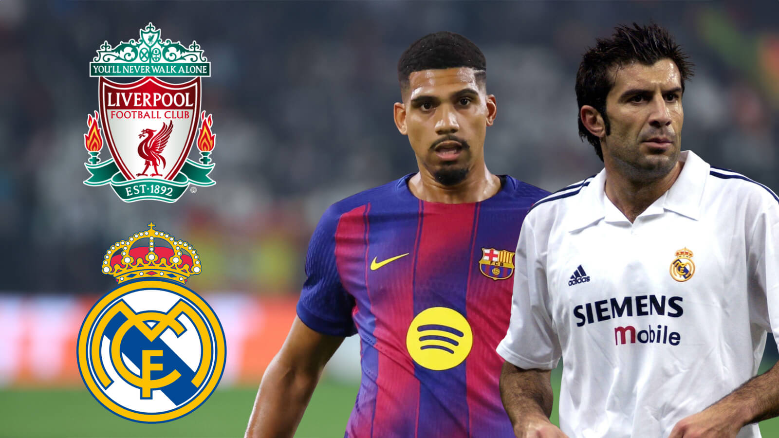 F365 Ronald Araujo Figo Liverpool and Real Madrid badges 1 1