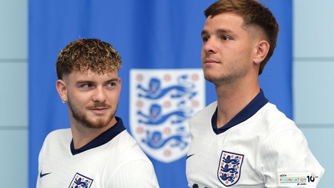 Harvey Elliott and James McAtee during a media session