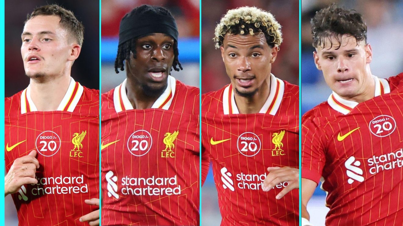 Florian Wirtz, Jeremie Frimpong, Hugo Ekitike and Milos Kerkez