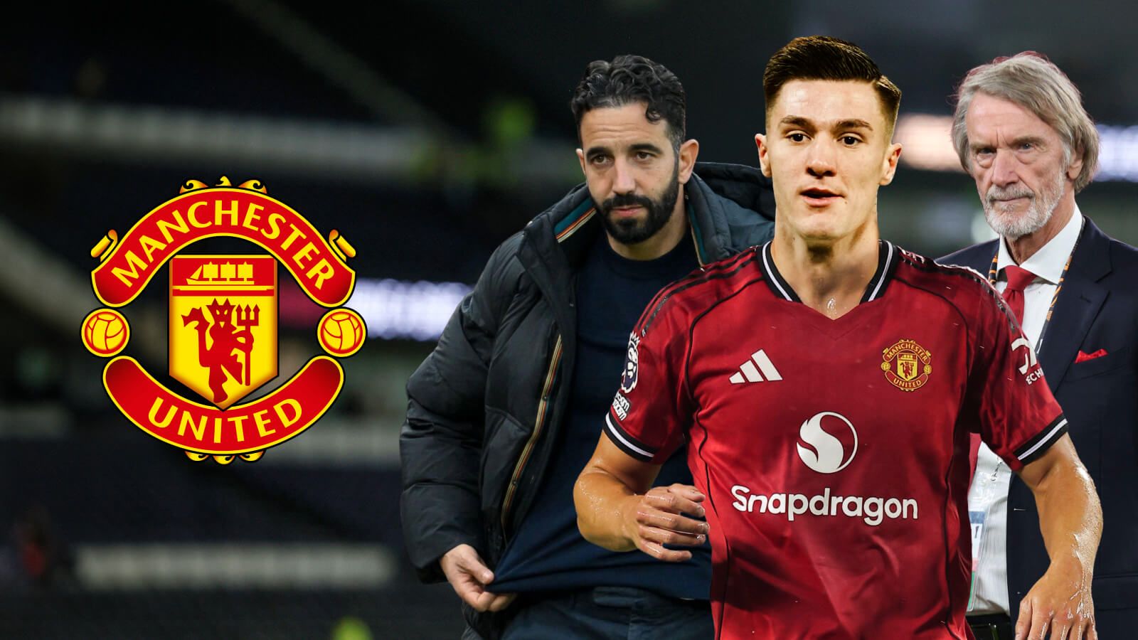 Amorim Sesko Ratcliffe with Man utd badge