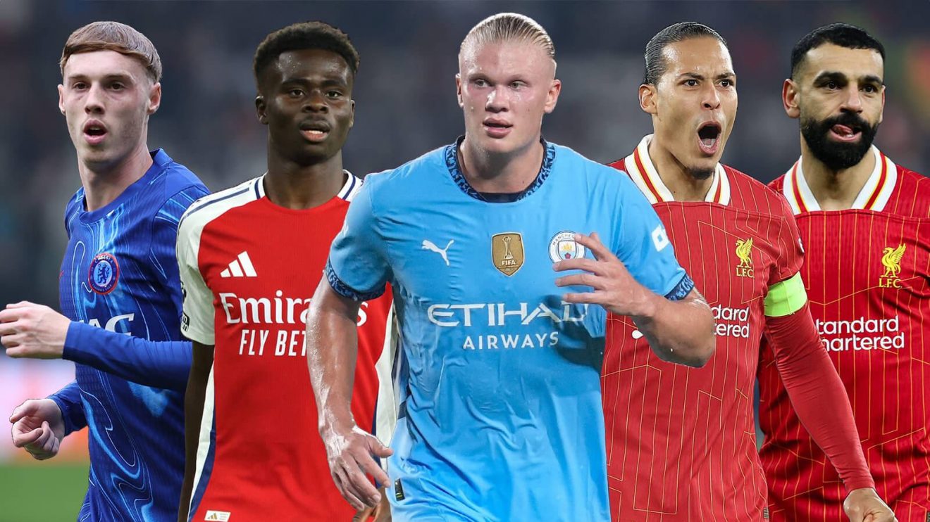 Erling Haaland, Bukayo Saka, Virgil van Dijk, Mohamed Salah and Cole Palmer