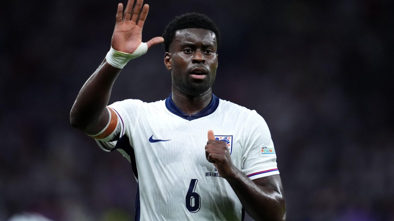 Liverpool target Marc Guehi gestures during a match for England