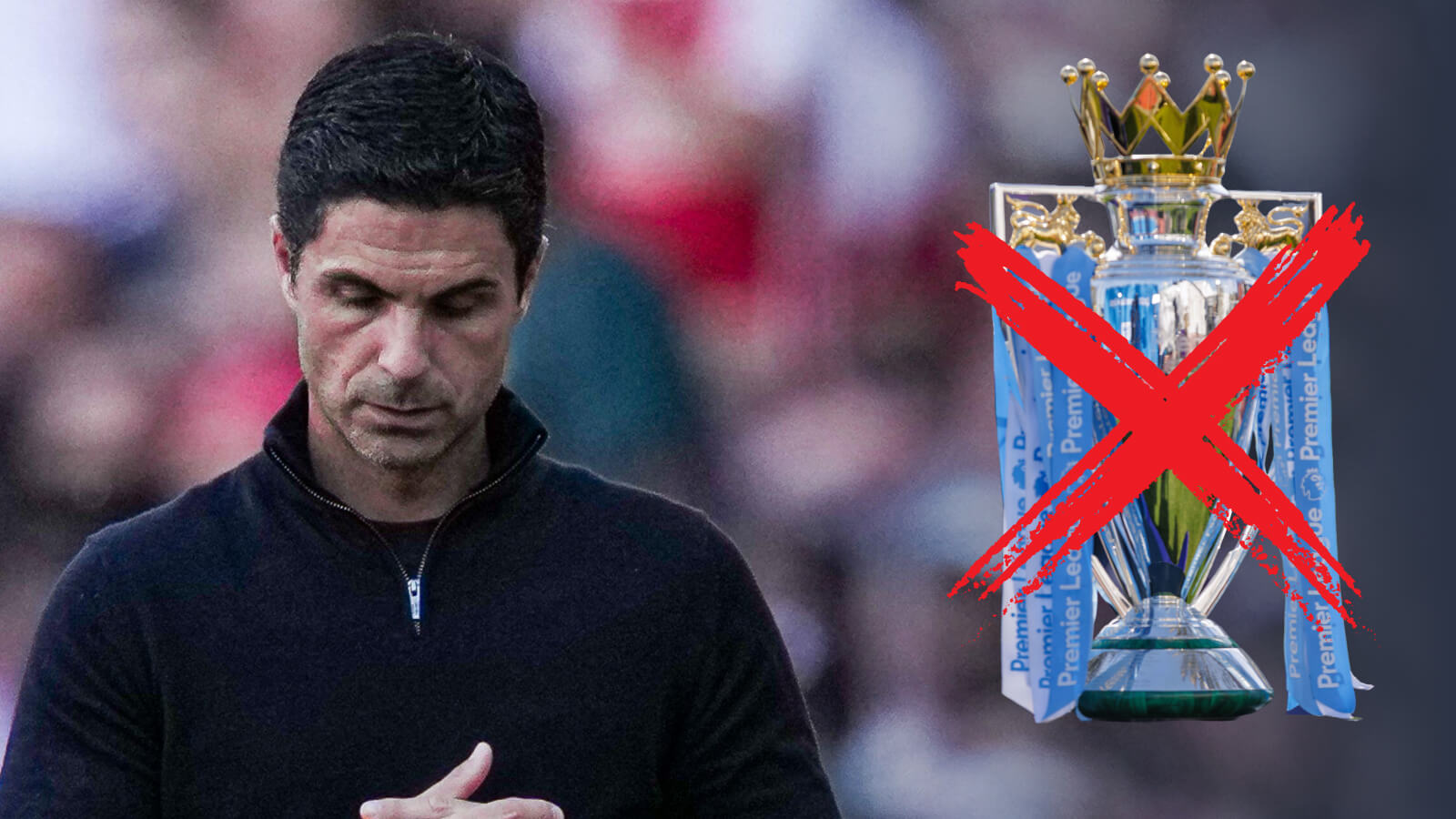 F365 Mikel Arteta with Premier League trophy crossed out 1 1