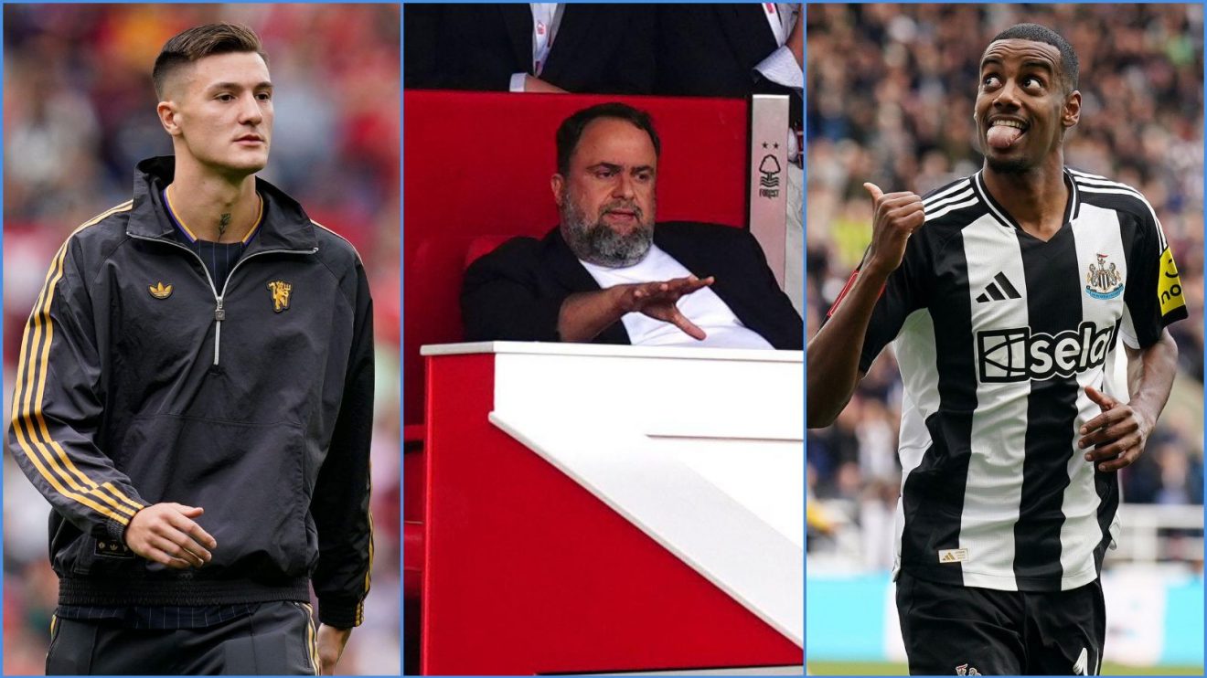 Benjamin Sesko of Man Utd , Nottingham Forest owner Evangelos Marinakis and Newcastle's Alexander Isak, the Liverpool target
