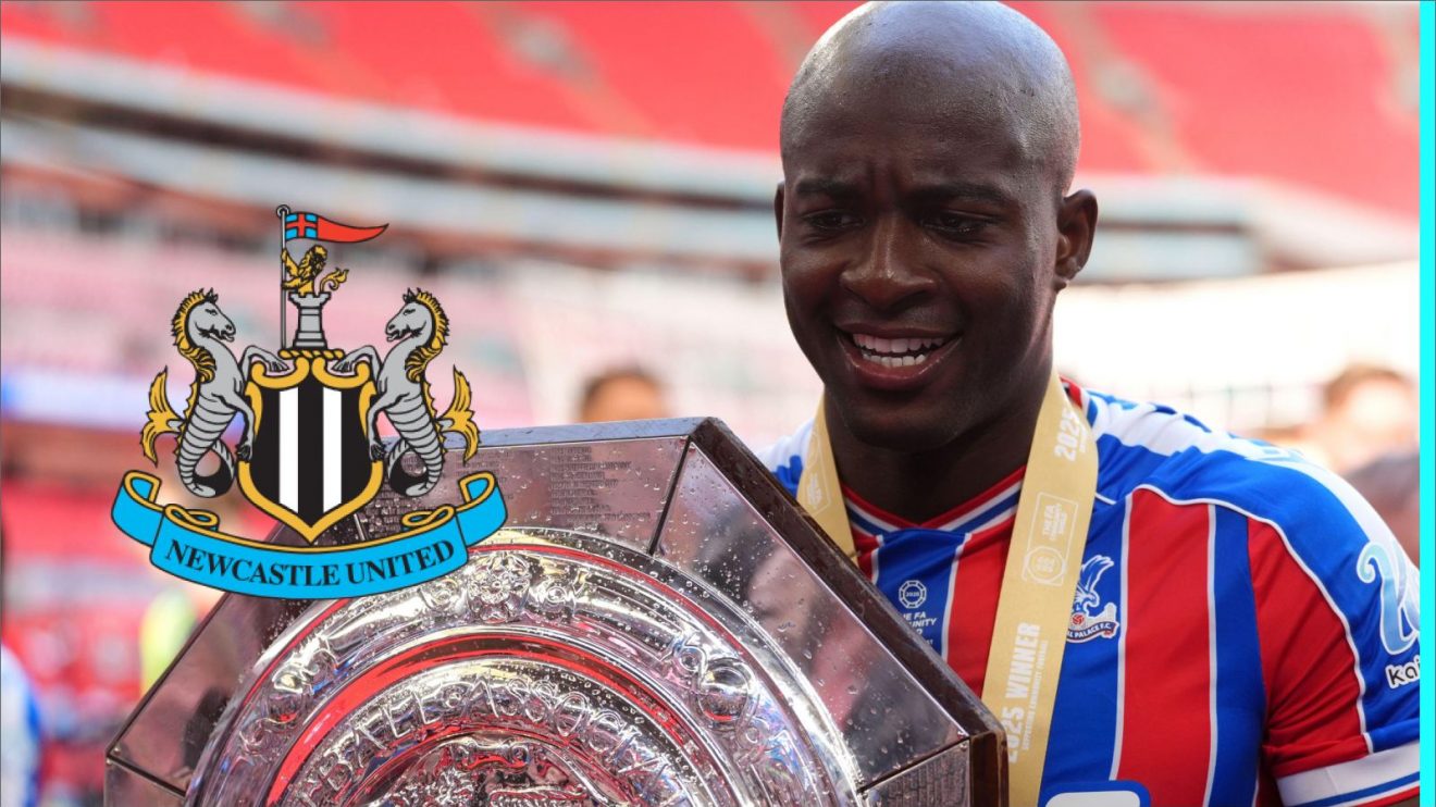 Crystal Palace striker Jean-Philippe Mateta with the Newcastle badge