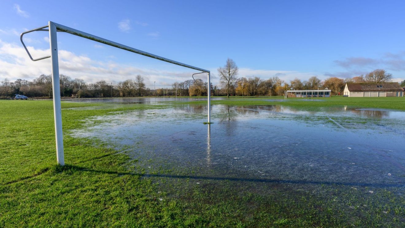 Flooded football pitch