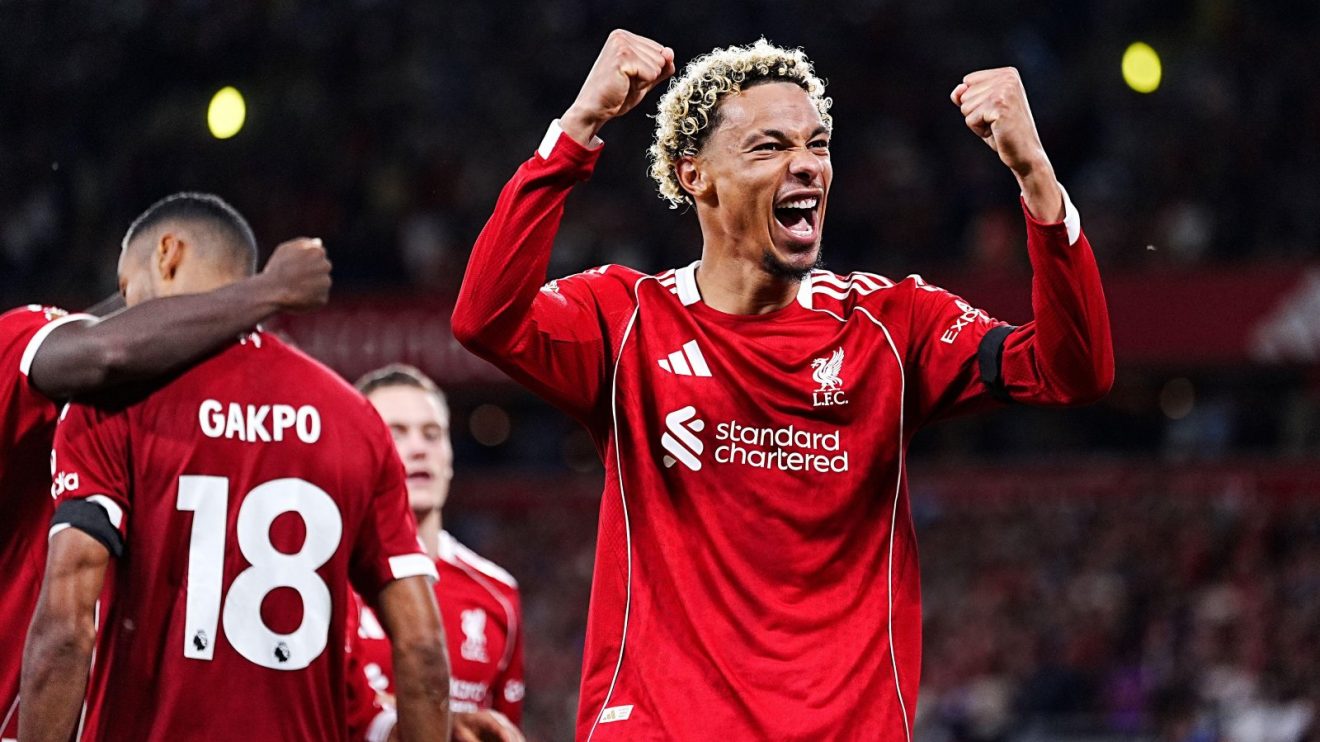 Liverpool striker Hugo Ekitike celebrates his goal