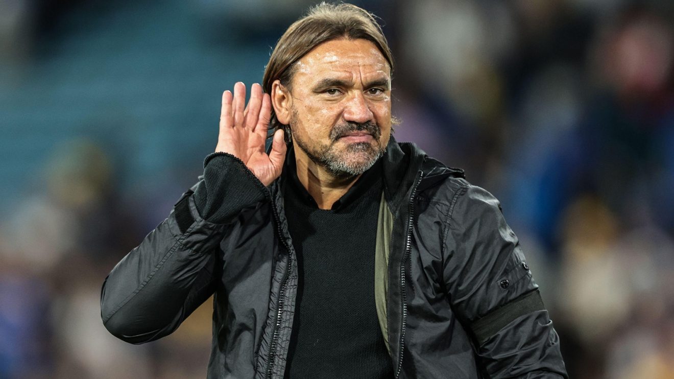 Leeds United manager Daniel Farke cups ear to crowd to incite fans