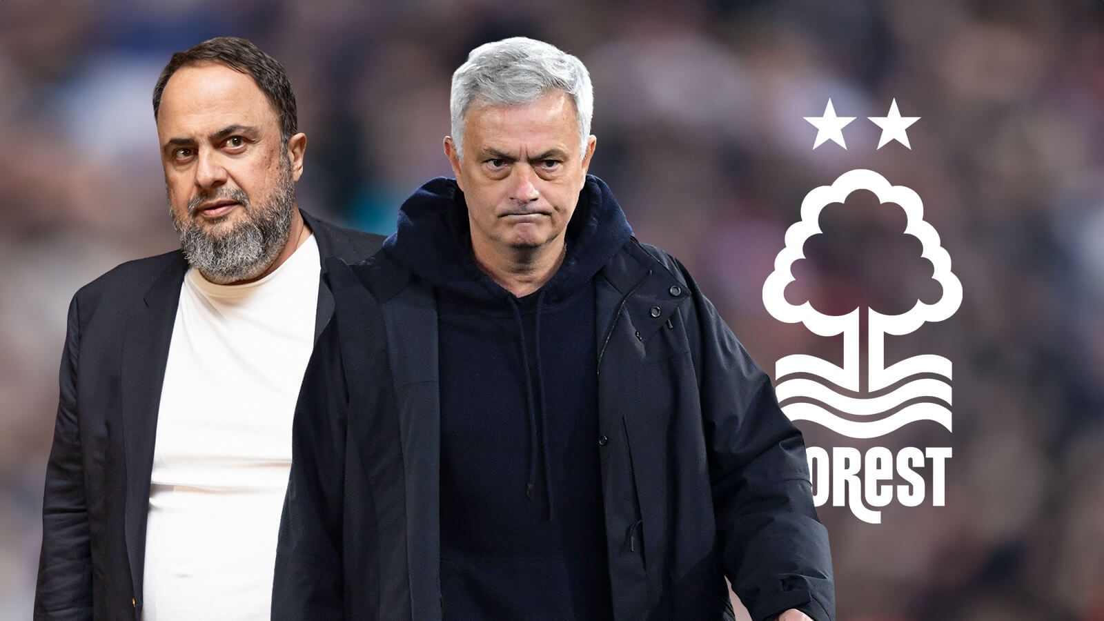 Jose Mourinho and Evangelos Marinakis with Nottingham Forests badge