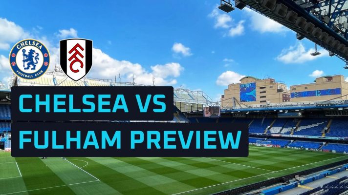 Chelsea and Fulham badges with Stamford Bridge in the background