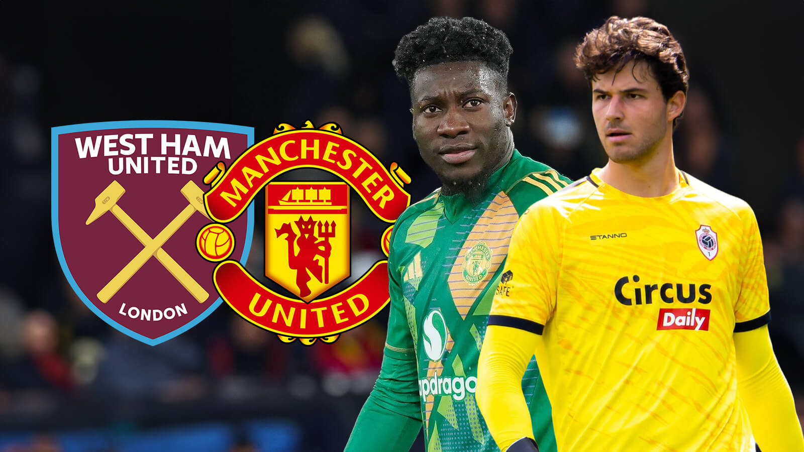 F365 Two Badges Andre Onana Senne Lammens Manchester United West Ham
