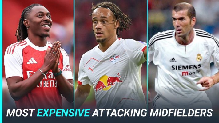 Expensive midfielders graphic with Ebere Eze, Xavi Simons, Zinedine Zidane