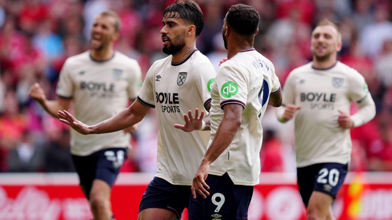 West Ham midfielder Lucas Paqueta celebrates his goal