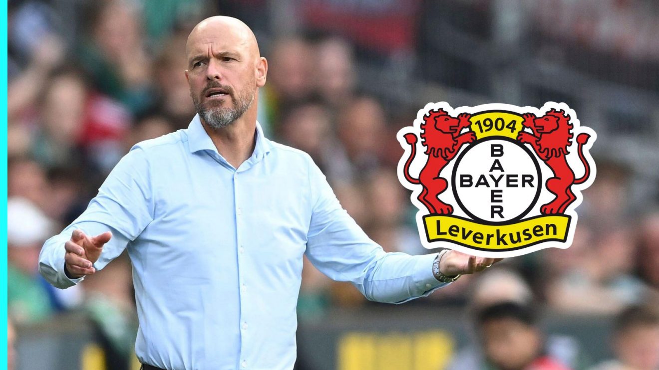Erik ten Hag with the Bayer Leverkusen badge
