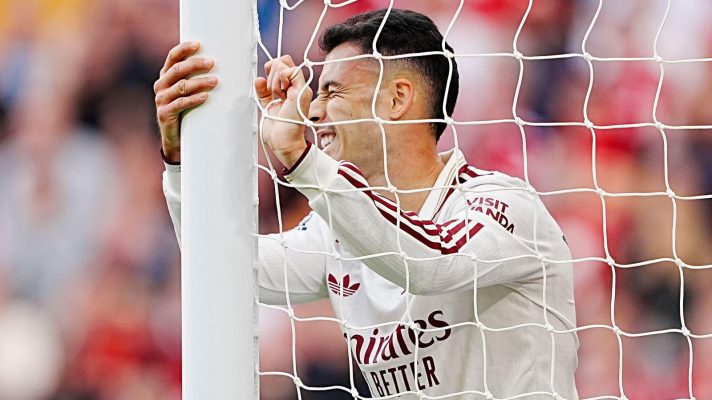 Arsenal winger Gabriel Martinelli looks dejected during a match