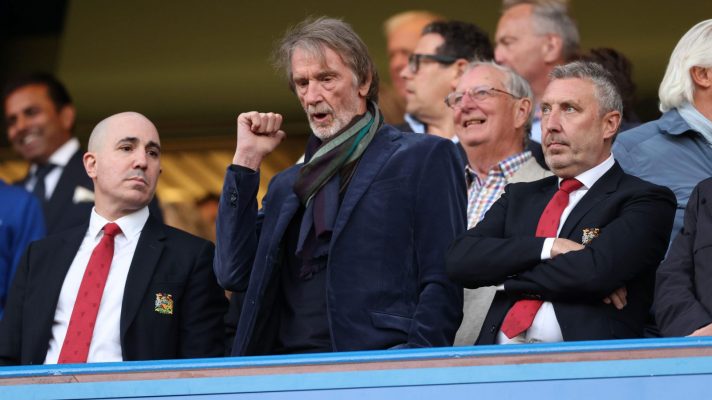 Man Utd owner Sir Jim Ratcliffe, Omar Berrada and Jason Wilcox during a match