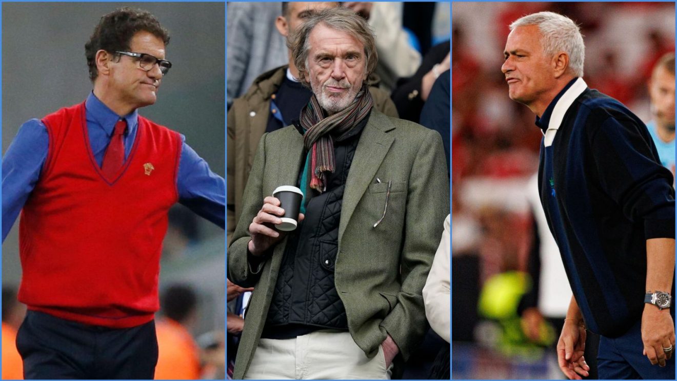 Russia coach Fabio Capello, Manchester United owner Sir Jim Ratcliffe and Jose Mourinho