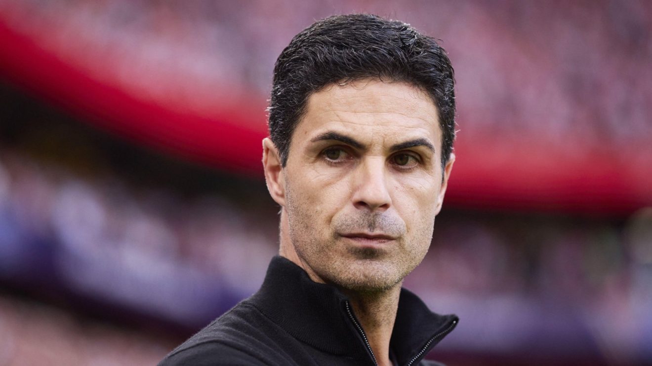Arsenal boss Mikel Arteta looks serious during a Premier League match.