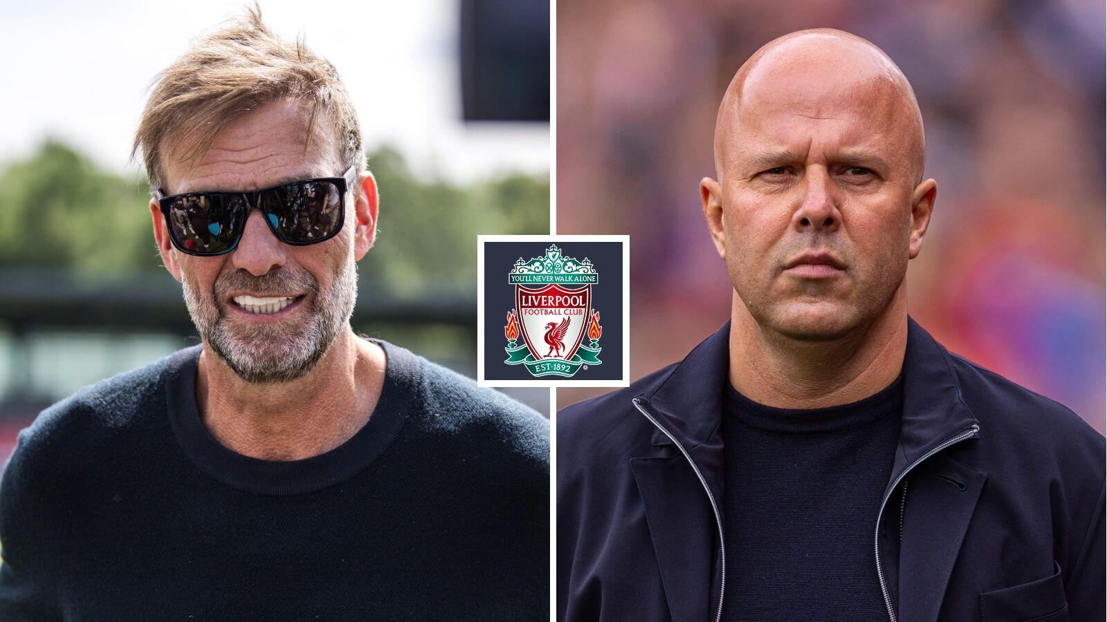 Jurgen Klopp Arne Slot with Liverpool badge