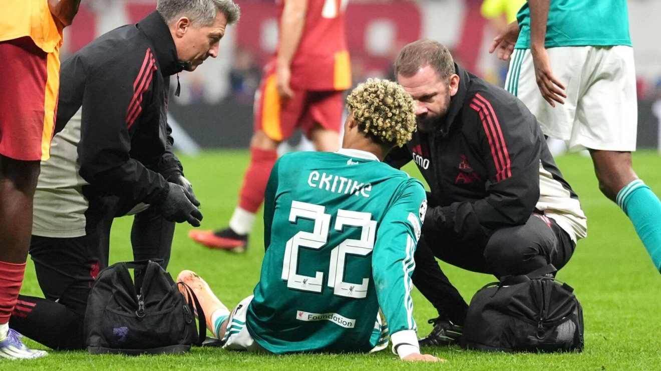 Liverpool forward Hugo Ekitike receives treatment for an injury during a 1-0 Champions League defeat at Galatasaray