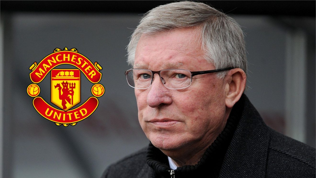 Alex Fergsuon and the Manchester United badge.