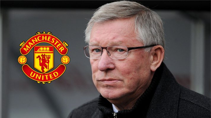 Alex Fergsuon and the Manchester United badge.