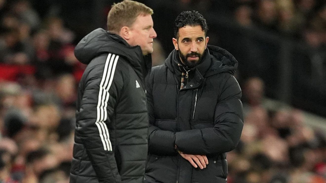 Man Utd head coach Ruben Amorim and Newcastle boss Eddie Howe during a match