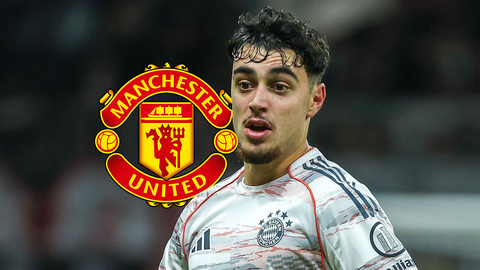 Man Utd 'watch' Bayern Munich star ahead of winter move; two sources claim £78m bid is incoming 7 F365 Aleksandar Pavlovic with Man utd badge 1 1