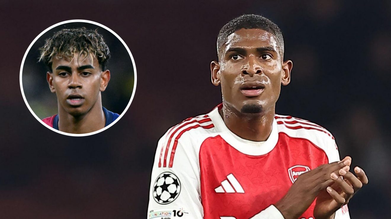 Arsenal defender Cristhian Mosquera and Lamine Yamal