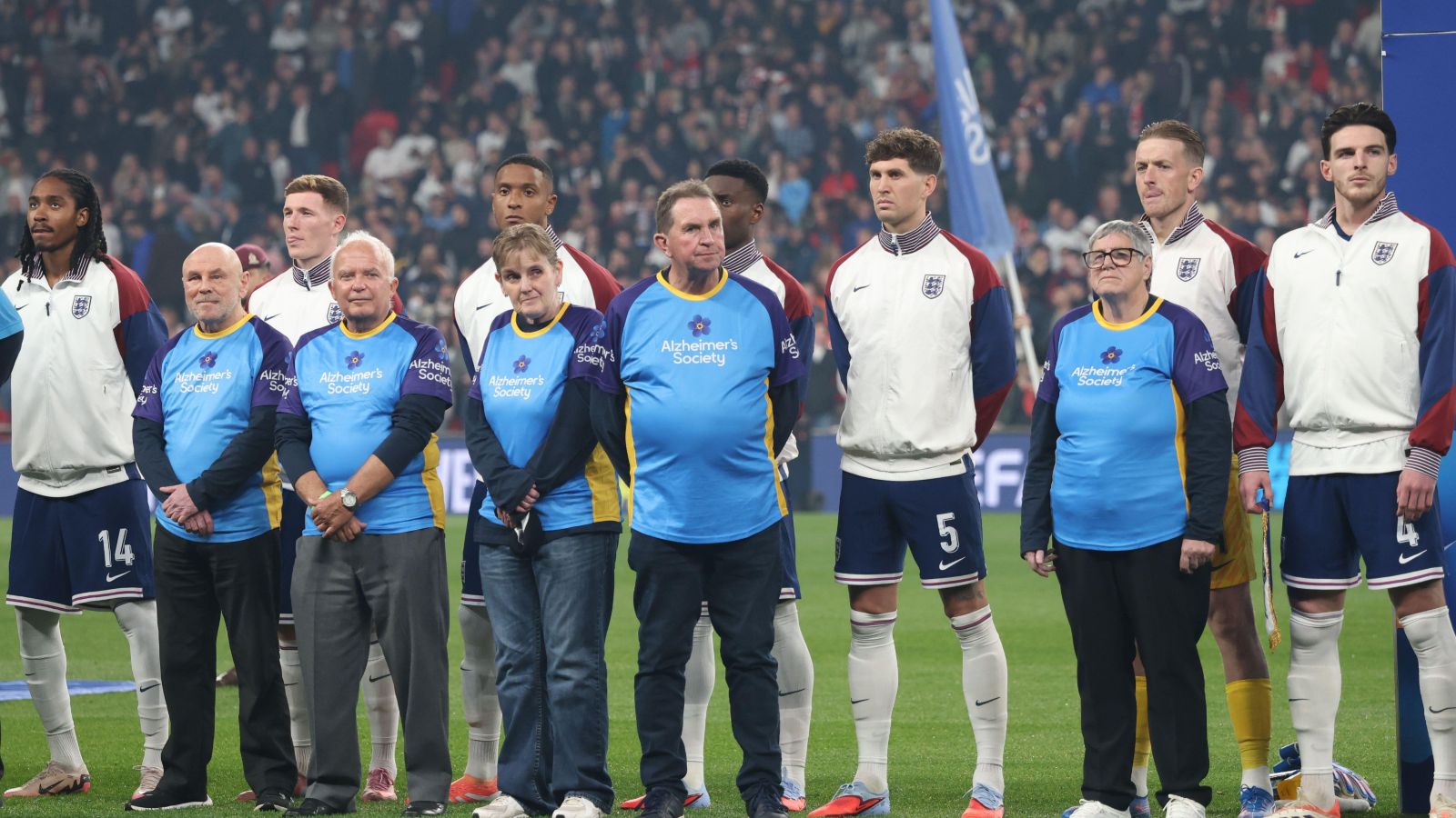 England players line up