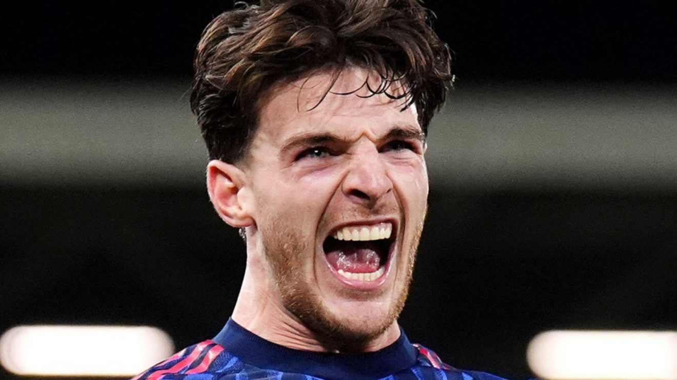 Arsenal midfielder Declan Rice celebrates